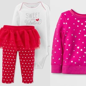 2 pcs onesie set & pink sweatshirt w/silver hearts